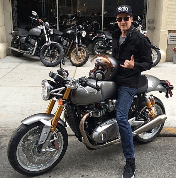 Edward Norton Embraces The Classic Cool Of Triumph s Thruxton R Motorcycle Maxim
