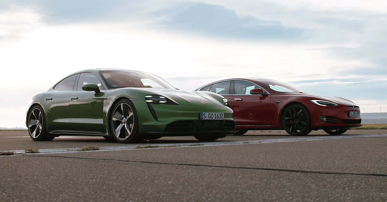 Porsche Taycan Turbo S Tesla Model S Promo