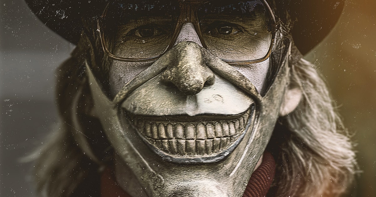 Ethan Hawke in a creepy mask in a still image for "The Black Phone."