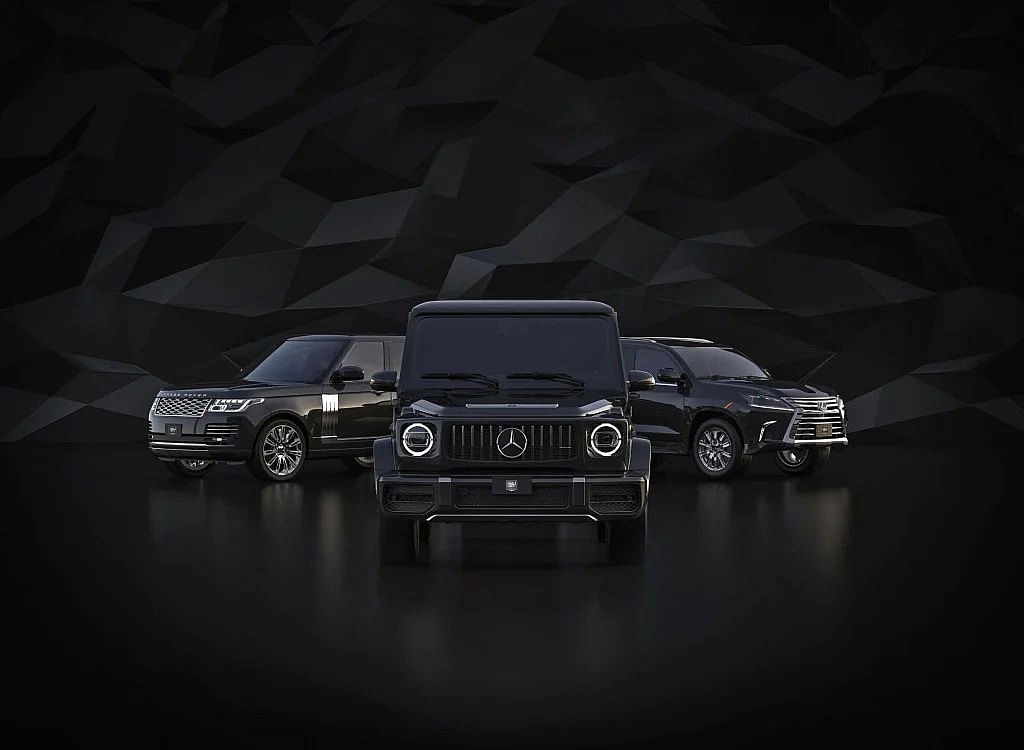 Luxury SUV options for clients include the Range Rover Autobiography (left) and MercedesBenz G63 AMG (middle), while the Lexus LX570 (1)