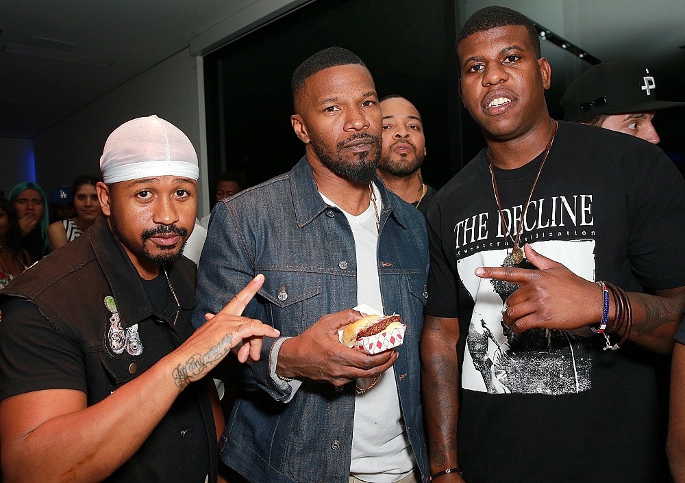 foxx-getty Malcom Livingston II, Jamie Foxx, Lester Walker and Jon Gray at H.O.M.E. by Martell hosted by Jhene Aiko on September 28, 2017 in Los Angeles, California.