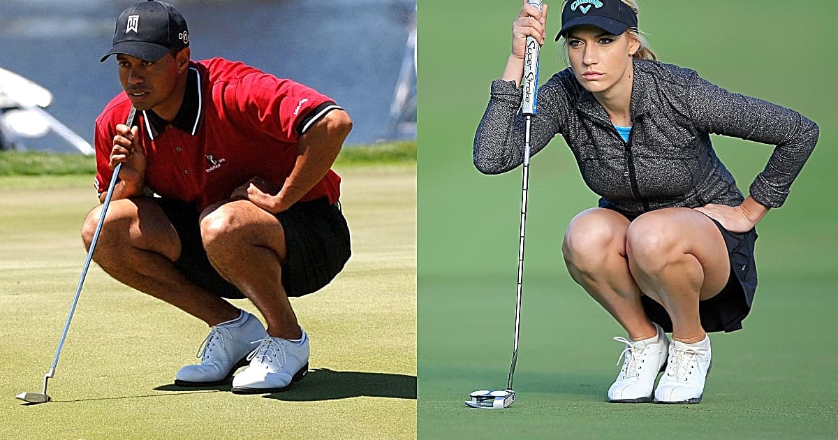 Left: Tiger Woods; Right: Paige Spiranac