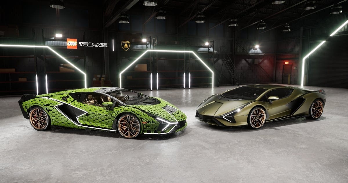 All-lego Lambo Sian on the left