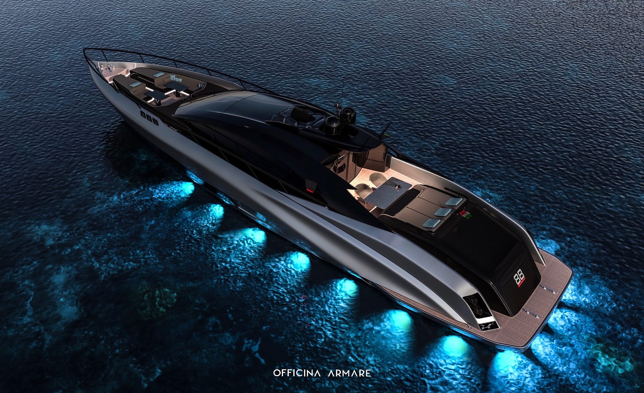 Officina Armare A88 Gransport (1) Milan-based yacht design studio Officina Armare drew heavily from supercars in designing the new A88 Gransport concept.