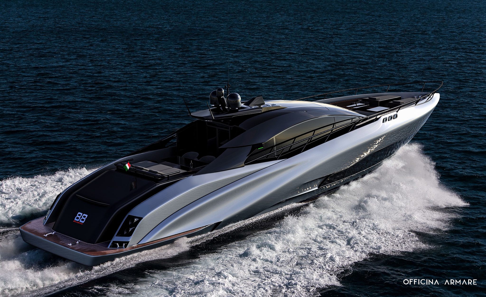 Officina Armare A88 Gransport (5) Milan-based yacht design studio Officina Armare drew heavily from supercars in designing the new A88 Gransport concept.