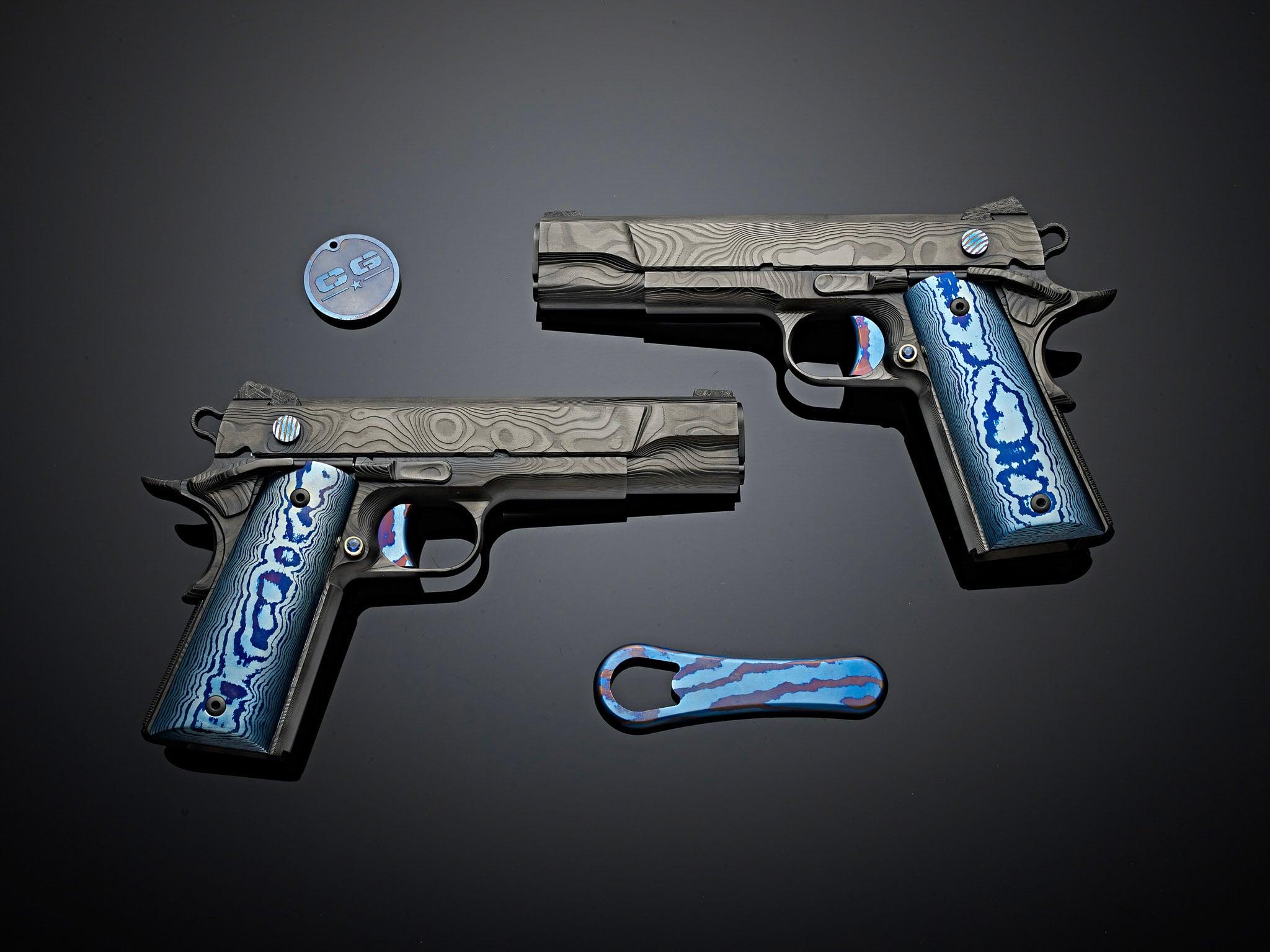 This Custom Damascus Steel 1911 Pistol Set Is a Six-Figure