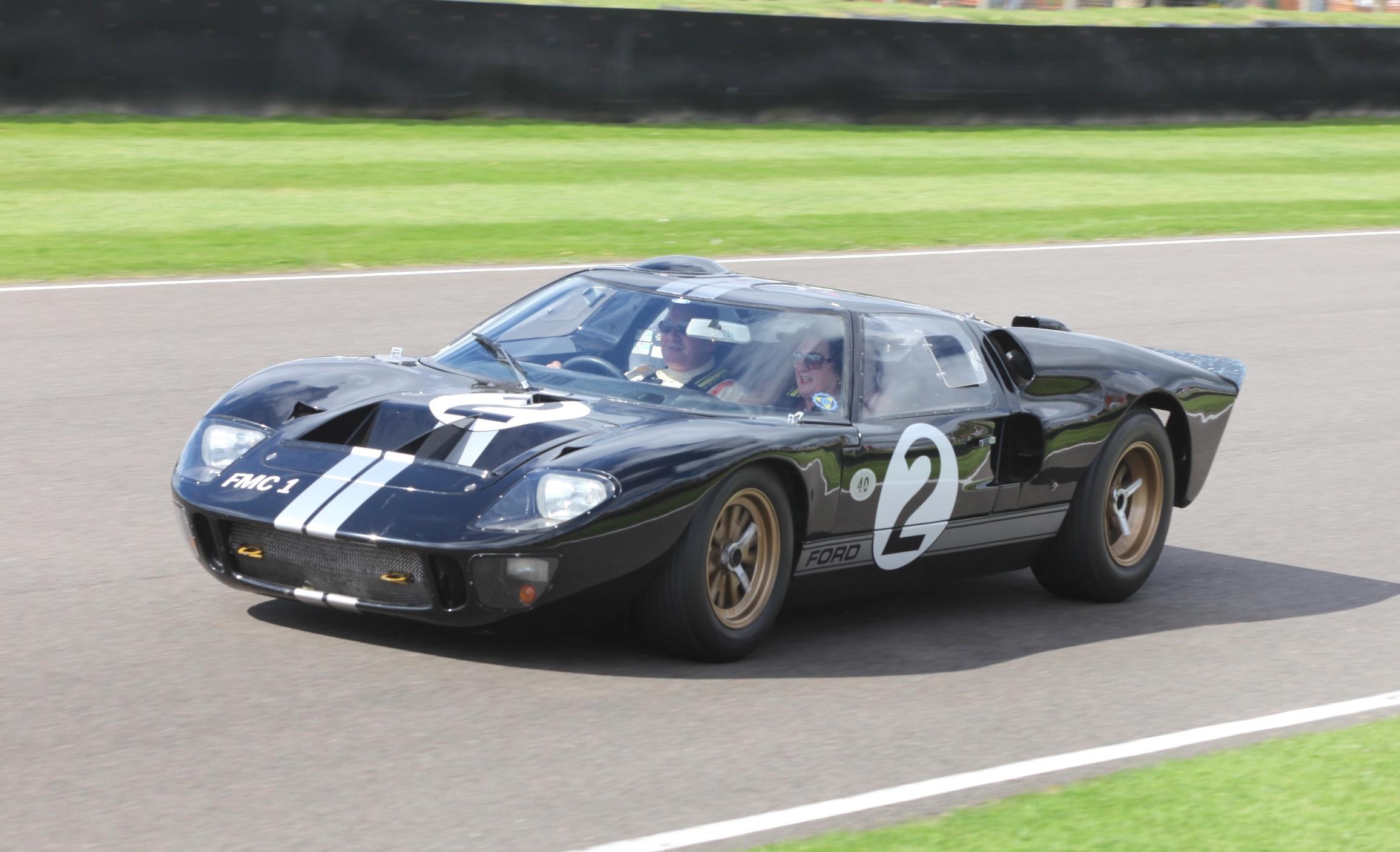 Ford GT40 with Bruce McLaren's sister, Jan, as passenger