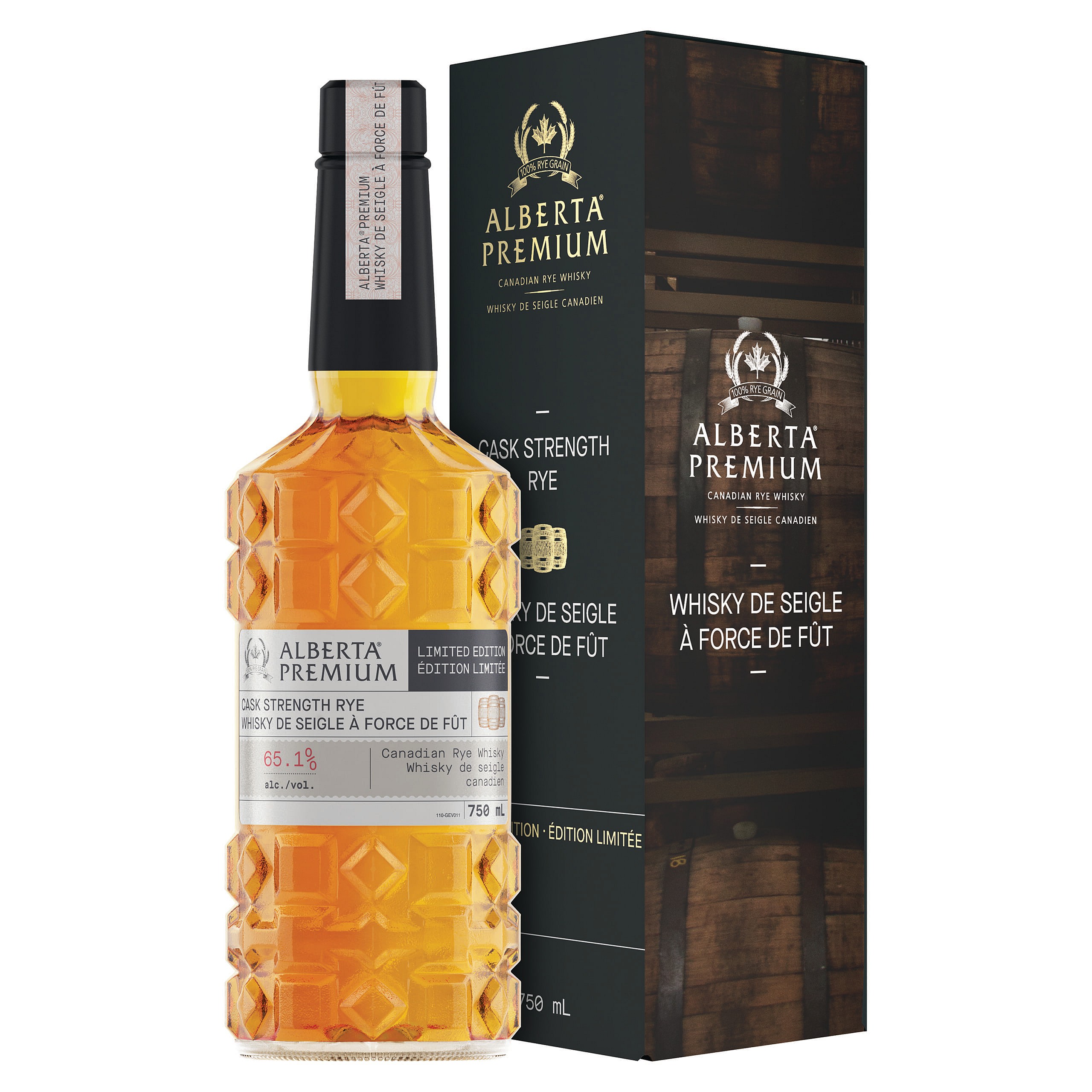 Alberta Premium Cask Strength Rye Bottle and Carton shot