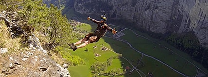 A base jumper equipped with a GoPro