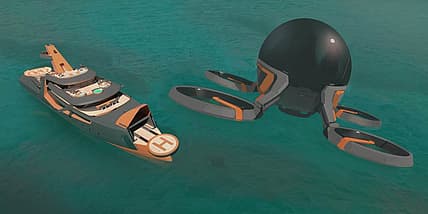 "Time"features its own autonomous  4-passenger drone (Photo: Henry Ward Design and BMT Nigel Gee)