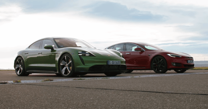 Porsche Taycan Turbo S Tesla Model S Promo