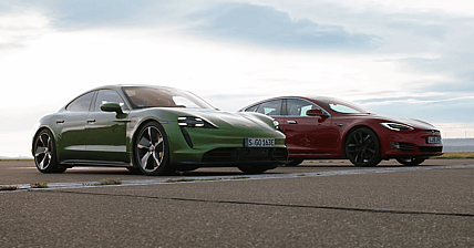 Porsche Taycan Turbo S Tesla Model S Promo
