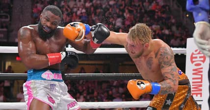 Jake Paul fights Tyron Woodley during Showtime pay-per-view event at Rocket Mortgage Fieldhouse on August 29
