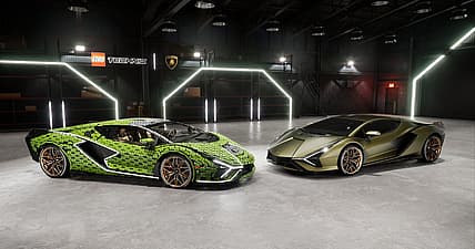 All-lego Lambo Sian on the left