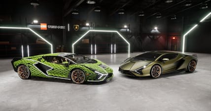 All-lego Lambo Sian on the left