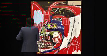 'In This Case' by Jean-Michel Basquiat on display at a preview of the 21st Century Evening Sale at Christie's on May 07