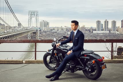 black lapel traveler suit