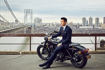 black lapel traveler suit