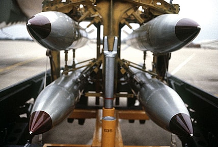 rack of b-61 nuclear weapons