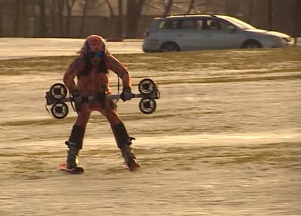 Pia Rivelsrud sets the jet thruster speed record on a mostly icy field