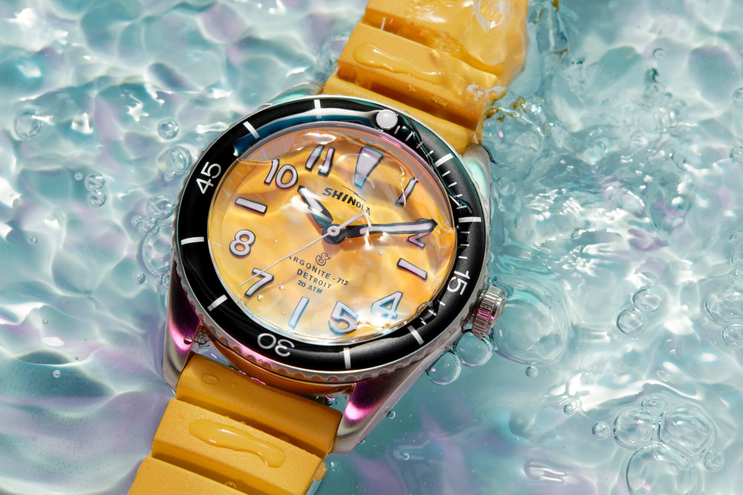 Shinola Duck Watch in Yellow in Water