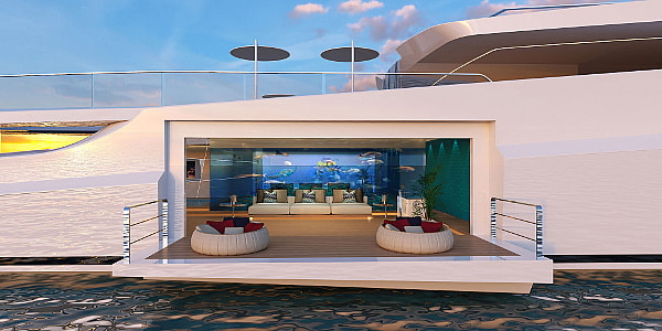 Gabriele Teruzzi Shaddai superyacht - beach club profile.jpg A 3,200-square foot beach club (Photo: Gabriele Teruzzi)