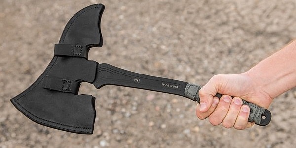 Tops Knives Vi Ax - sheathed.jpg Even fully sheathed it looks pretty badass (Photo: TOPS Knives)