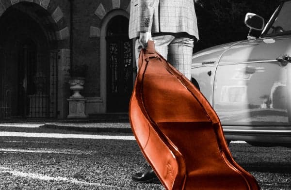 A super-classy leather ski equipment bag