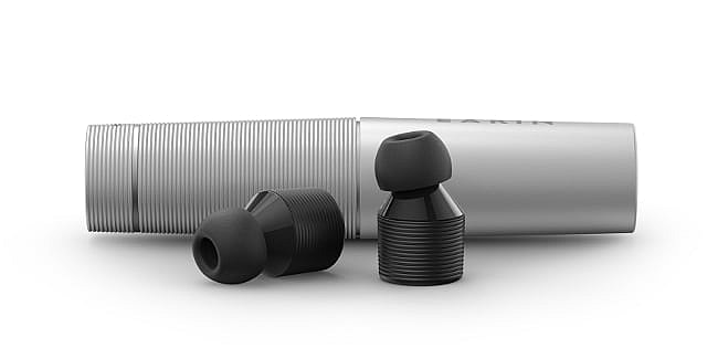 Earin wireless earbuds and charging capsule.jpg Earin wireless stereo earbuds