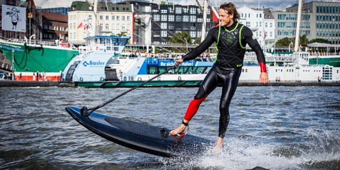 Lampuga Boost electric surfboard - cruising.jpg Its 15 HP engine tops it out at 34 MPH (Photo: Sashay)