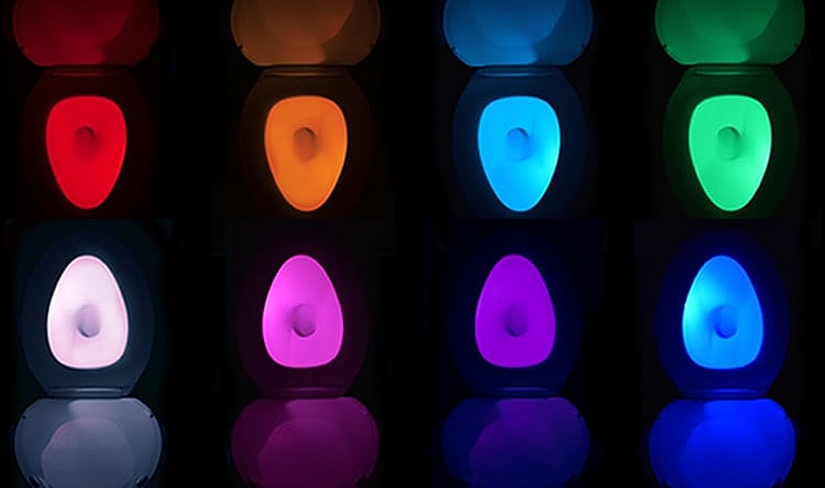 A rainbow of toilet nightlight colors