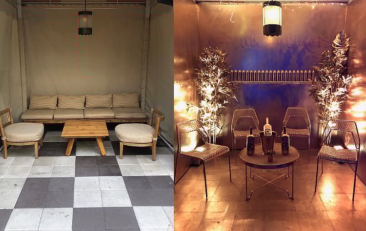 GLDC (1) Before & after of cabana at Maxim Art Basel party