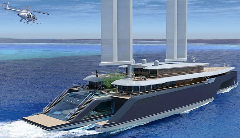 The 282-foot Komorebi trimaran superyacht concept