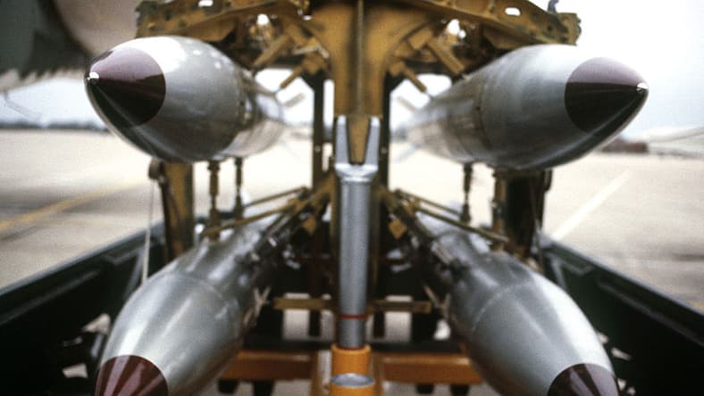 rack of b-61 nuclear weapons