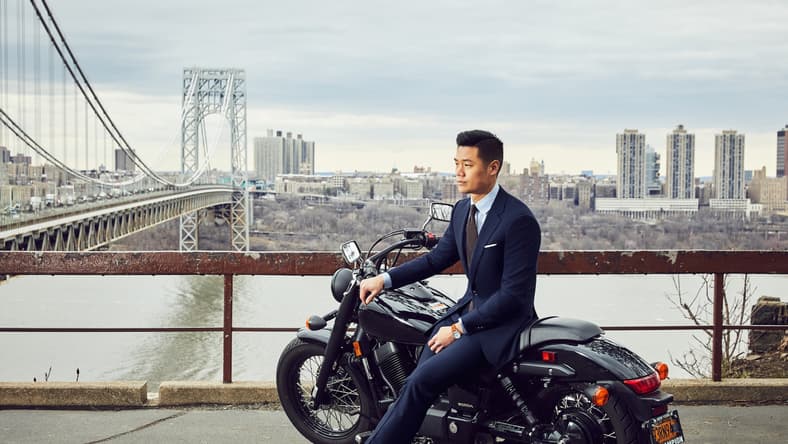 black lapel traveler suit
