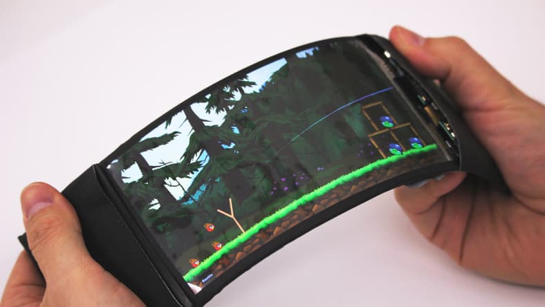 A prototype of the highly bendable ReFlex phone