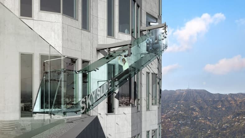 US Bank Tower's 45-foot glass-enclosed Skyslide