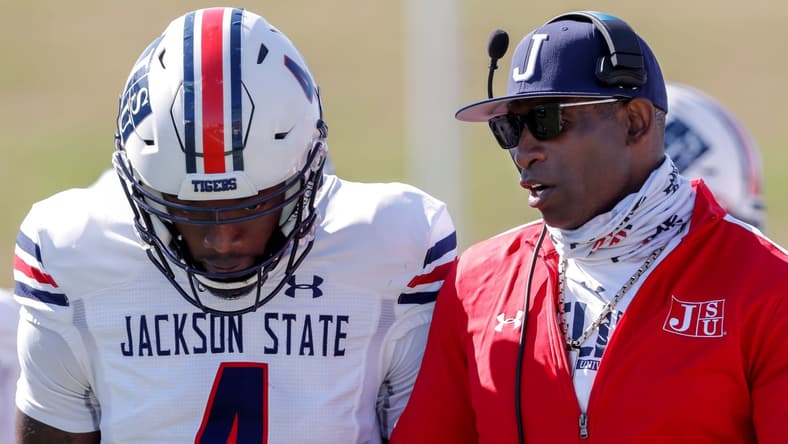 Head Coach Deion Sanders Jalon Jones of the Jackson State Tigers