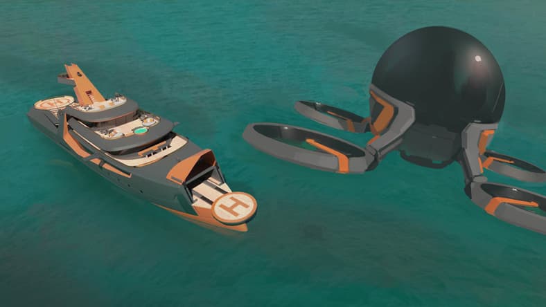 "Time"features its own autonomous 4-passenger drone (Photo: Henry Ward Design and BMT Nigel Gee)