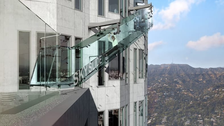 US Bank Tower's 45-foot glass-enclosed Skyslide