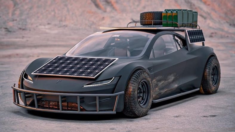 The apocalypse-ready Tesla Roadster Safari Concept by BradBuilds is equipped with solar panels