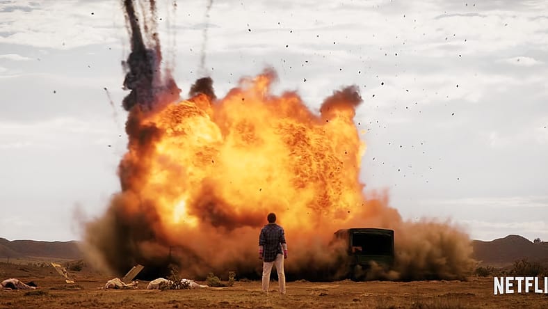 Explosion in scene from Stranger Things Season 4