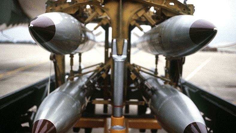 rack of b-61 nuclear weapons