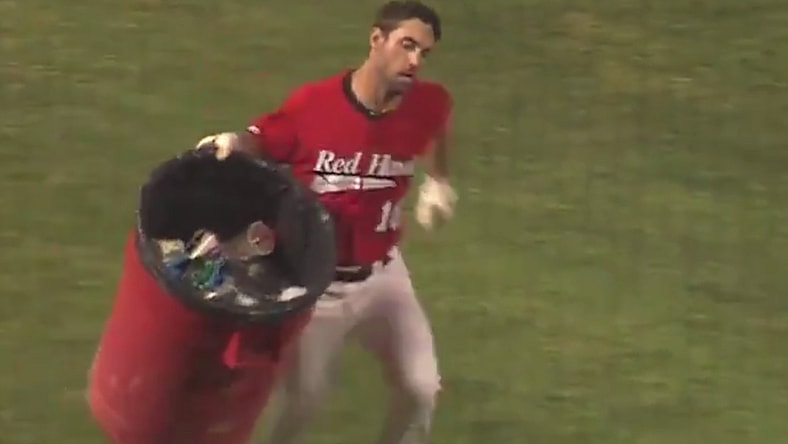 baseball player trash can taunt ump