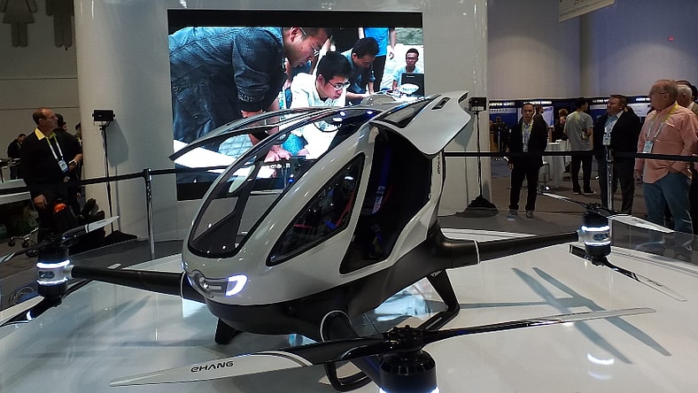 The Ehang 184 autonomously transports a single passenger