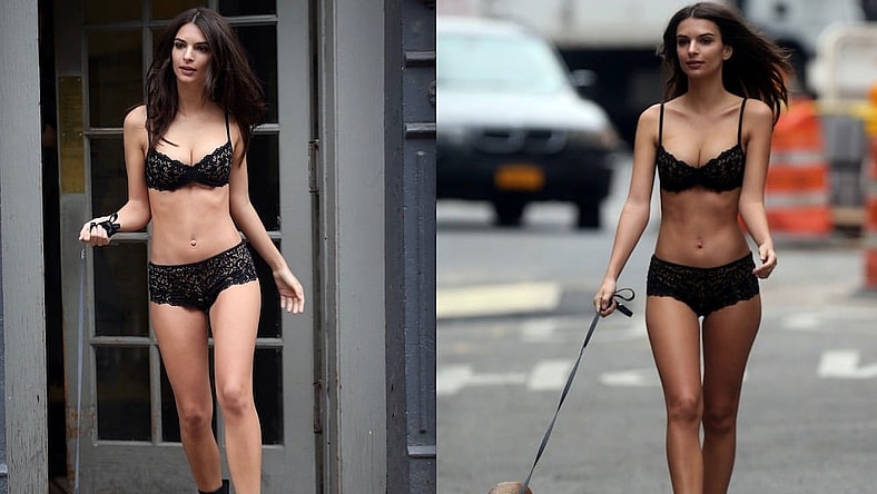 Emily Ratajkowski-dog-walk