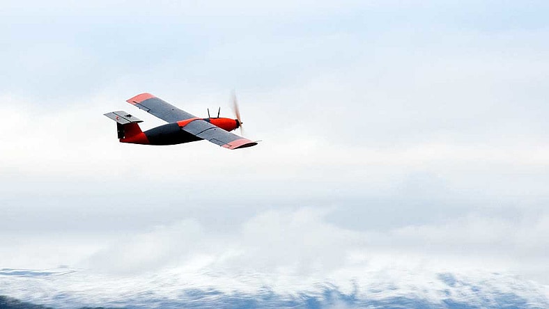 A hydrogen-powered fixed-wing plane takes a test flight
