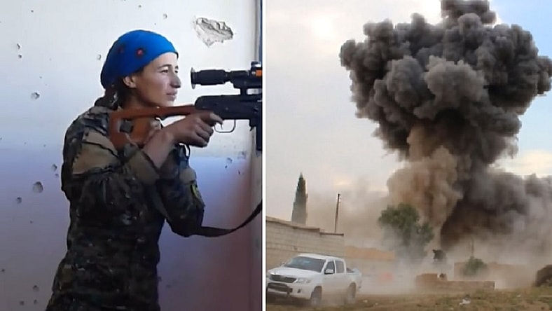 Woman sniper explosion split