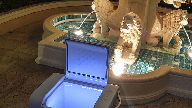The Kube cooler features bright lights and big audio