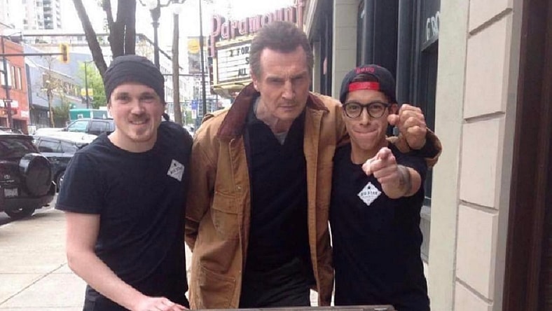 Liam Neeson eats free